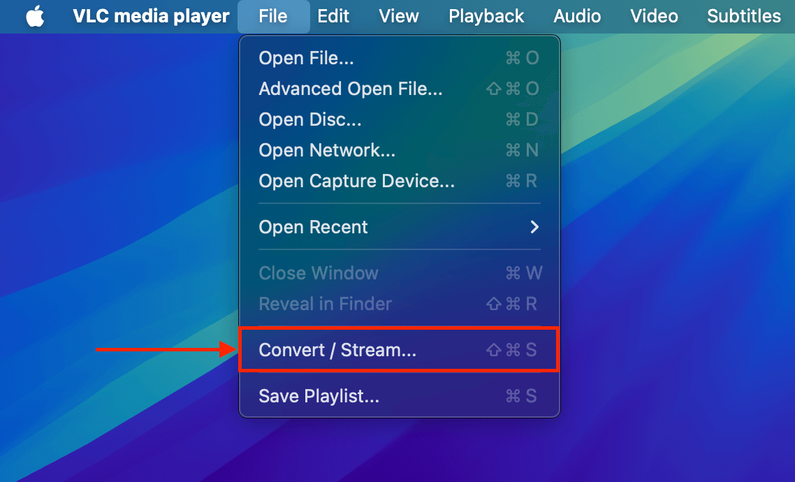 Convert / Stream option in VLC Media Player's File menu