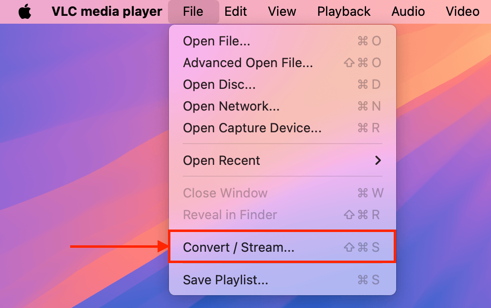 Convert / Stream option in VLC Media Player's File menu