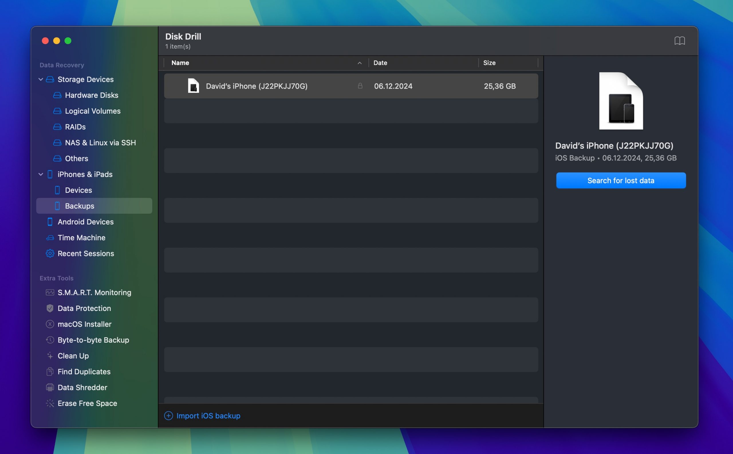 disk drill iphone backup search for lost data