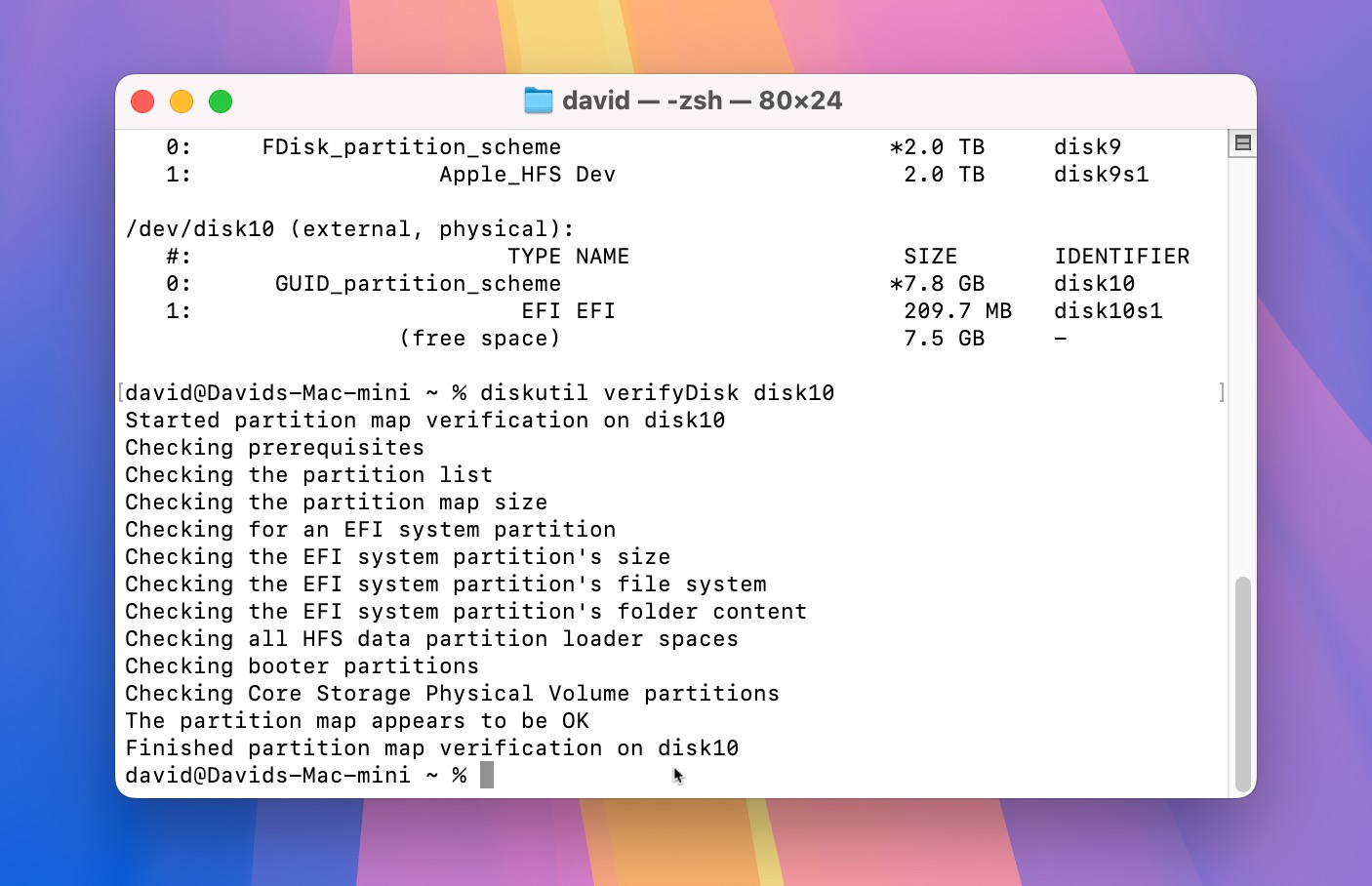 diskutil verifyDisk disk