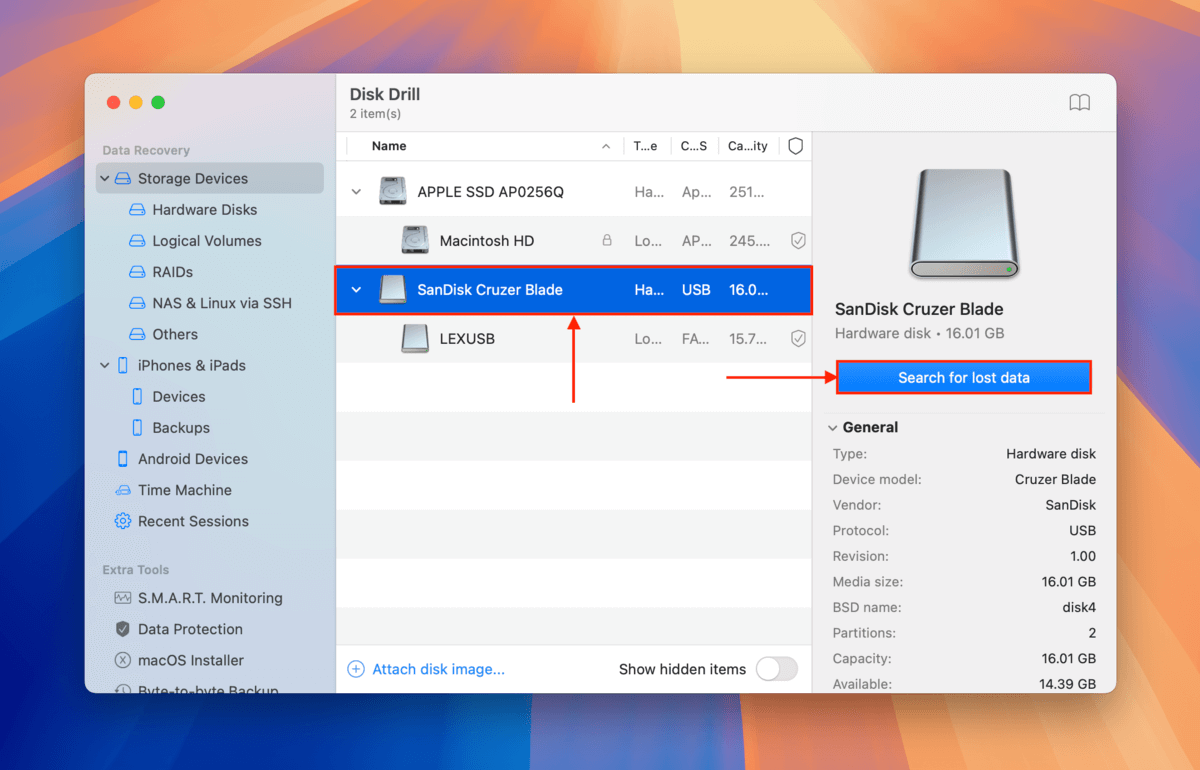 Scanning a FAT32 USB drive using Disk Drill