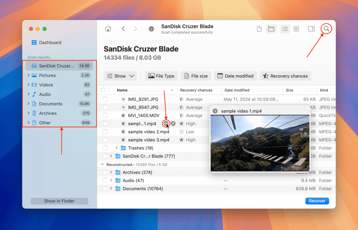 Search and preview tools for FAT32 USB drive in Disk Drill