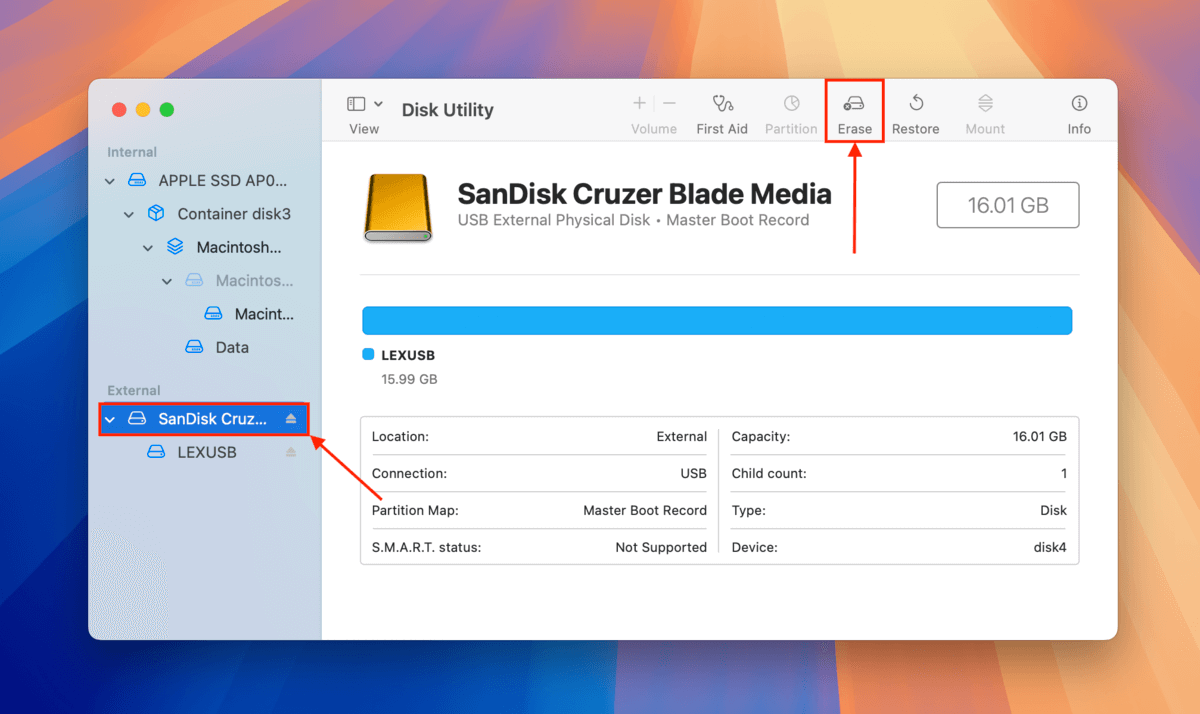 Erasing a USB drive in Disk Utility