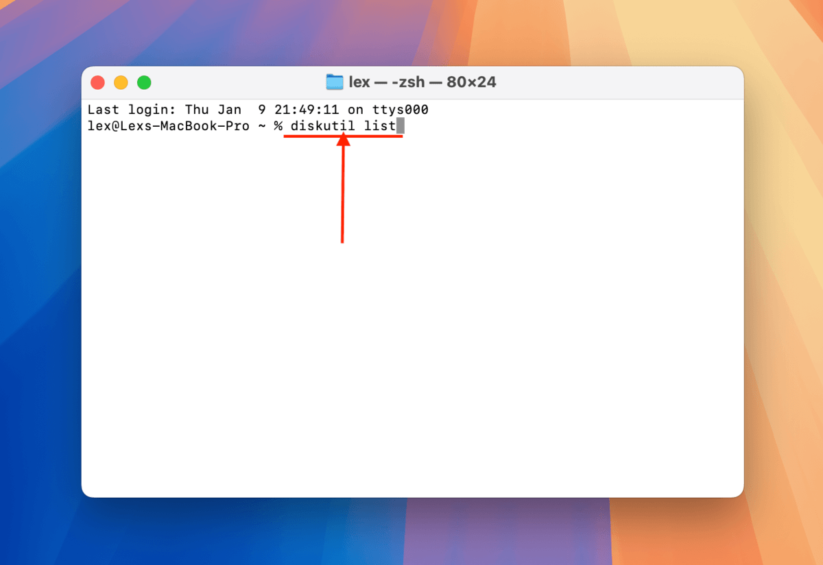 Diskutil list command in the Terminal app