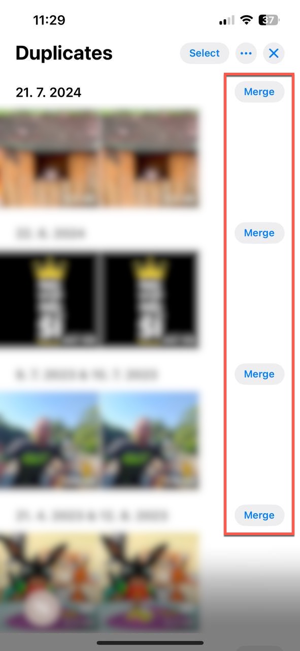 duplicate photos merge button