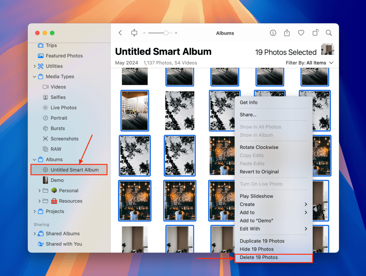 Manually deleting duplicates from a Mac Smart Album