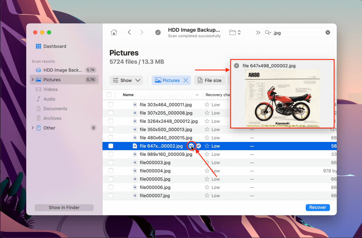 Previewing found photo on HDD backup in Disk Drill