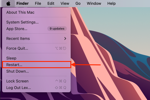 Restart button in Mac's Apple menu