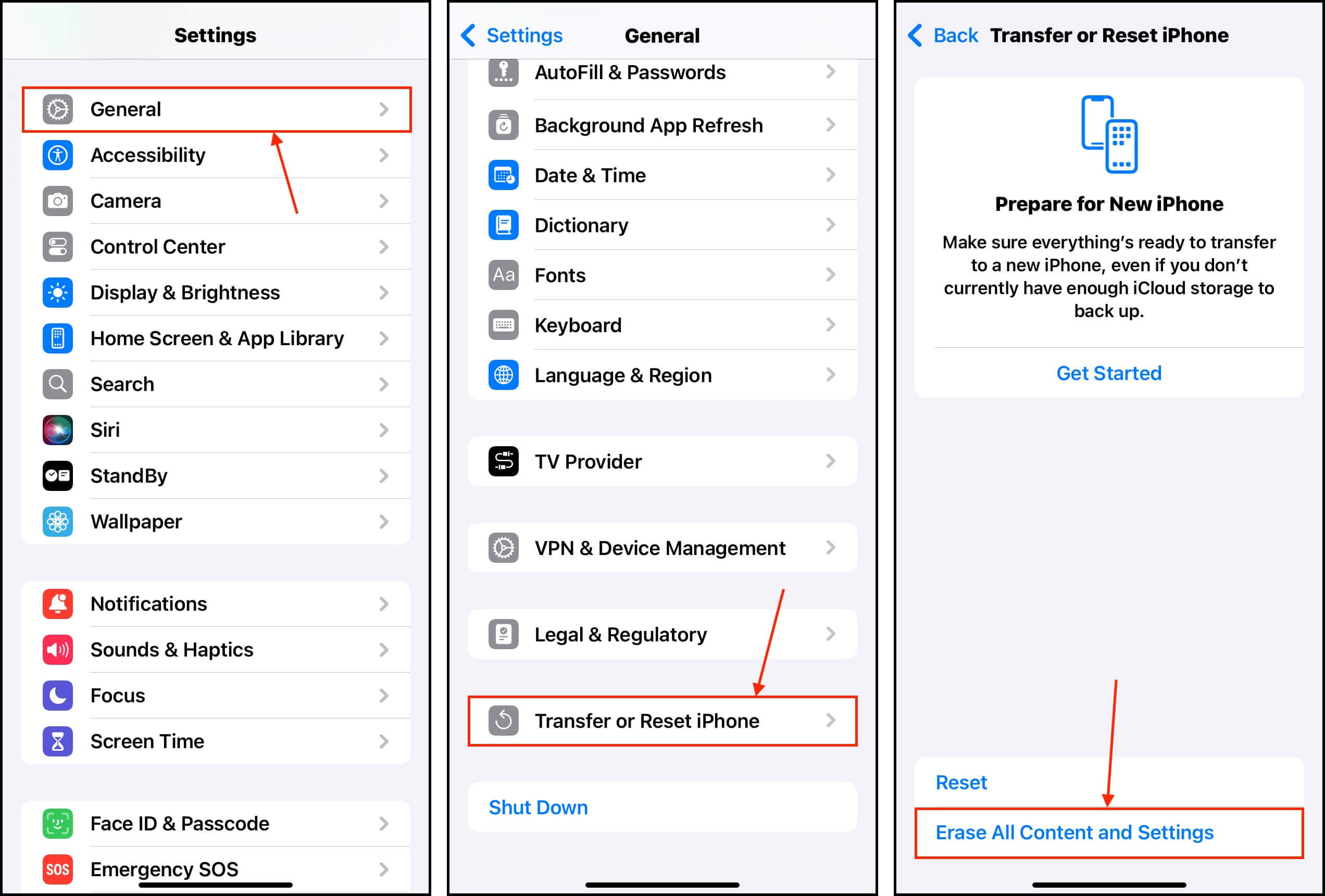 Performing a factory reset on an iPhone via the Settings app