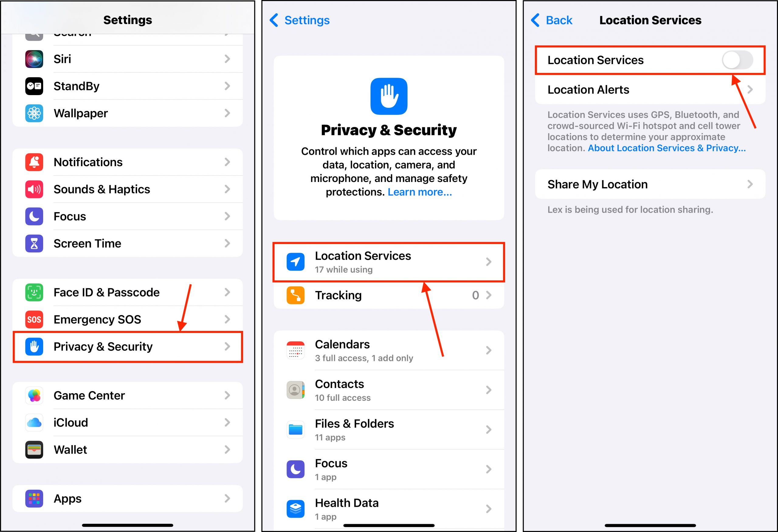 Location Services setting in the Settings app