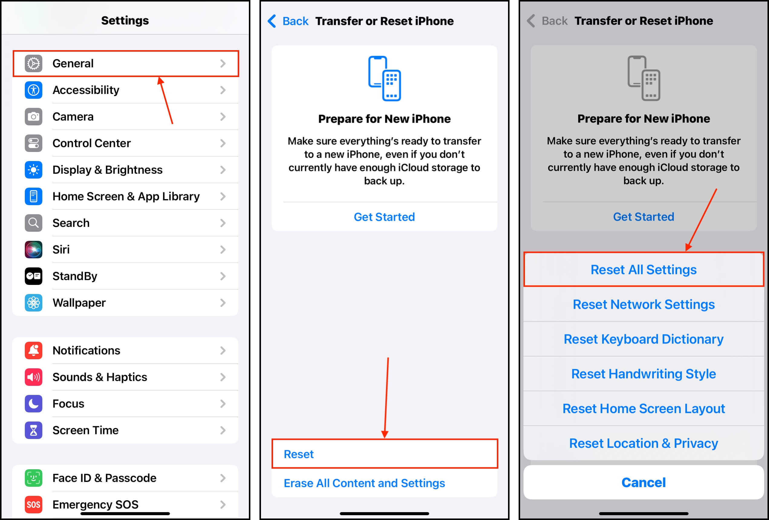 Reset Settings option in the iPhone Settings app