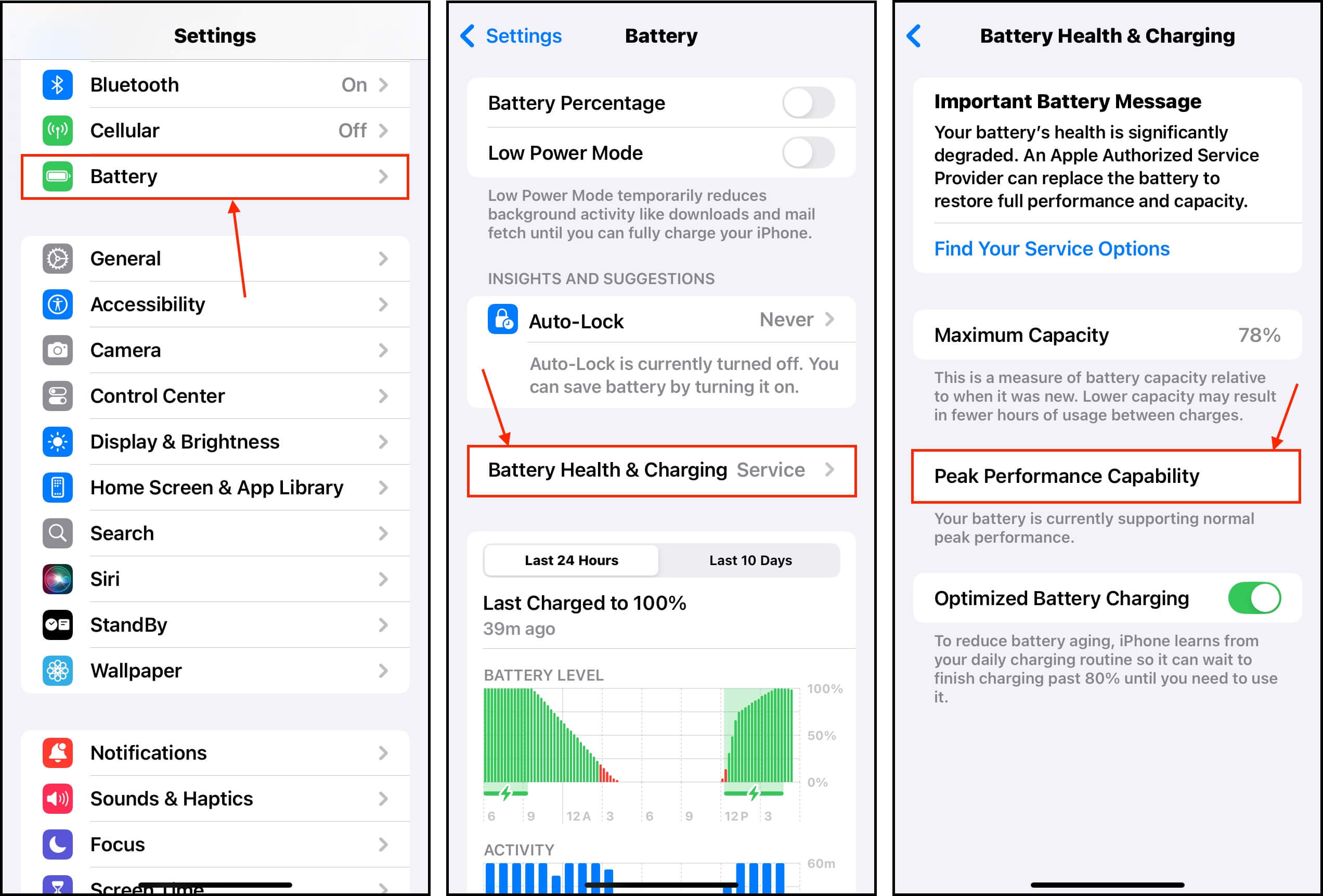 Low Battery Performance setting in the iPhone's battery settings menu