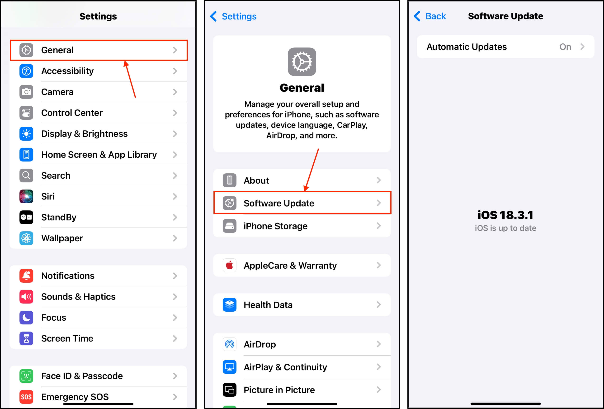 Software Update menu in the iPhone Settings app