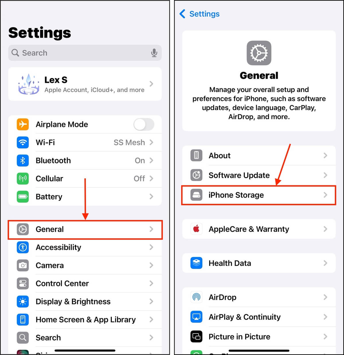 iPhone Storage settings in the Settings menu