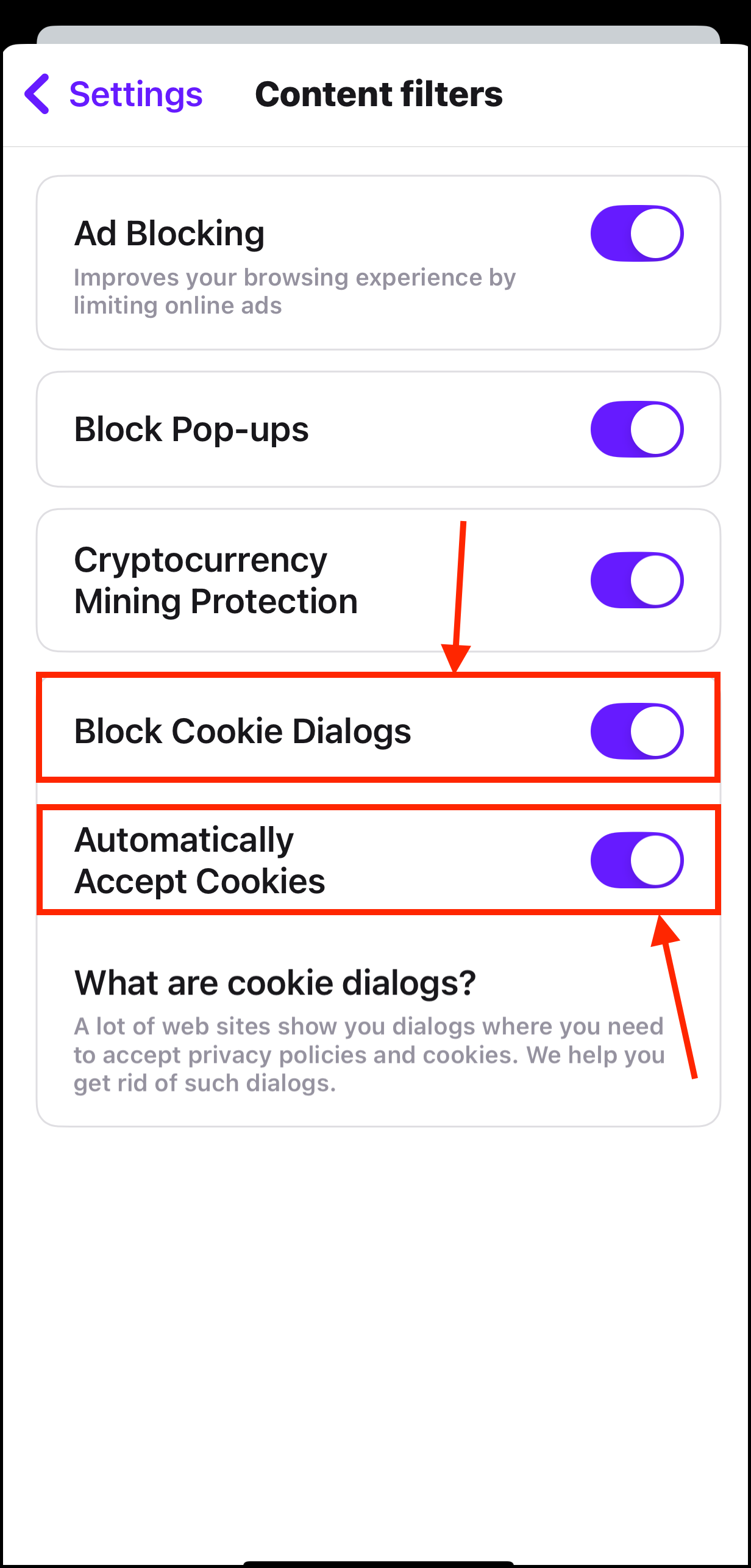 Turning off cookie collection for Opera browser on the iPhone