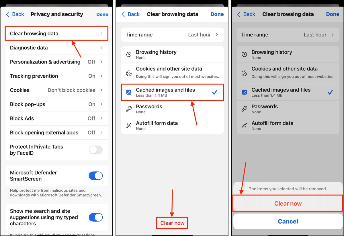 Clear Browsing Data feature in Microsft Edge on iOS