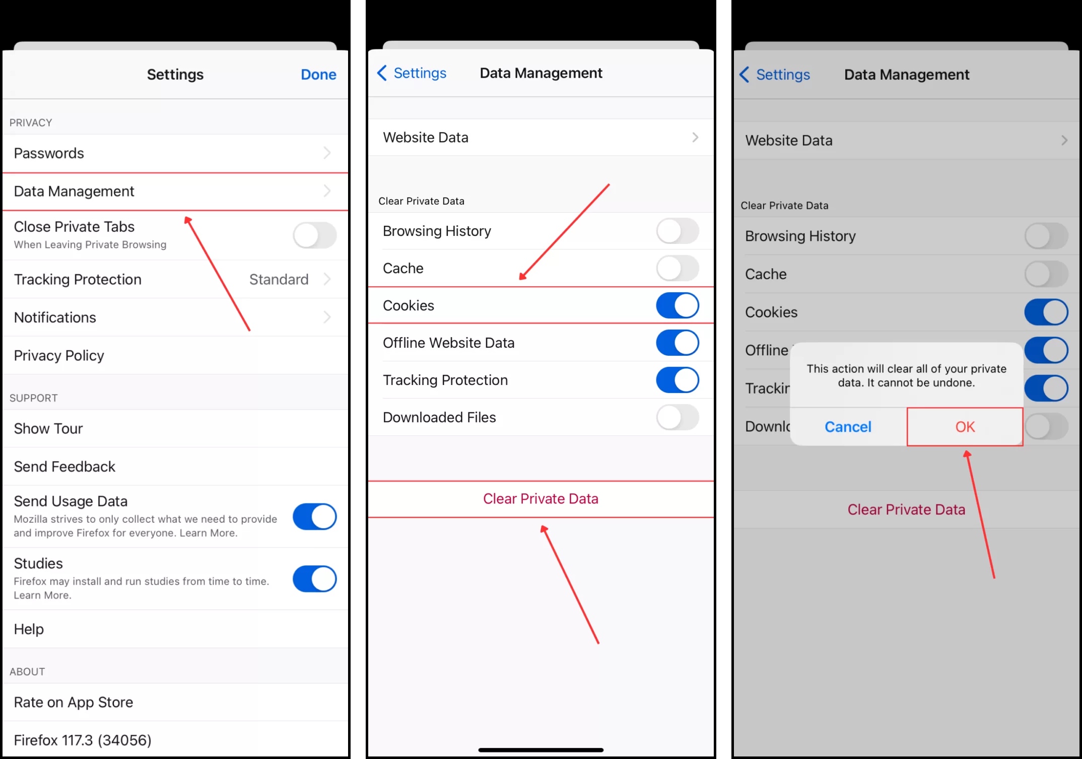 Clearing cookies in Firefox on iPhone