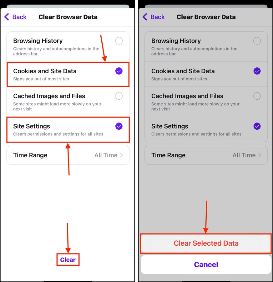 Clearing cookies on Opera browser on iOS