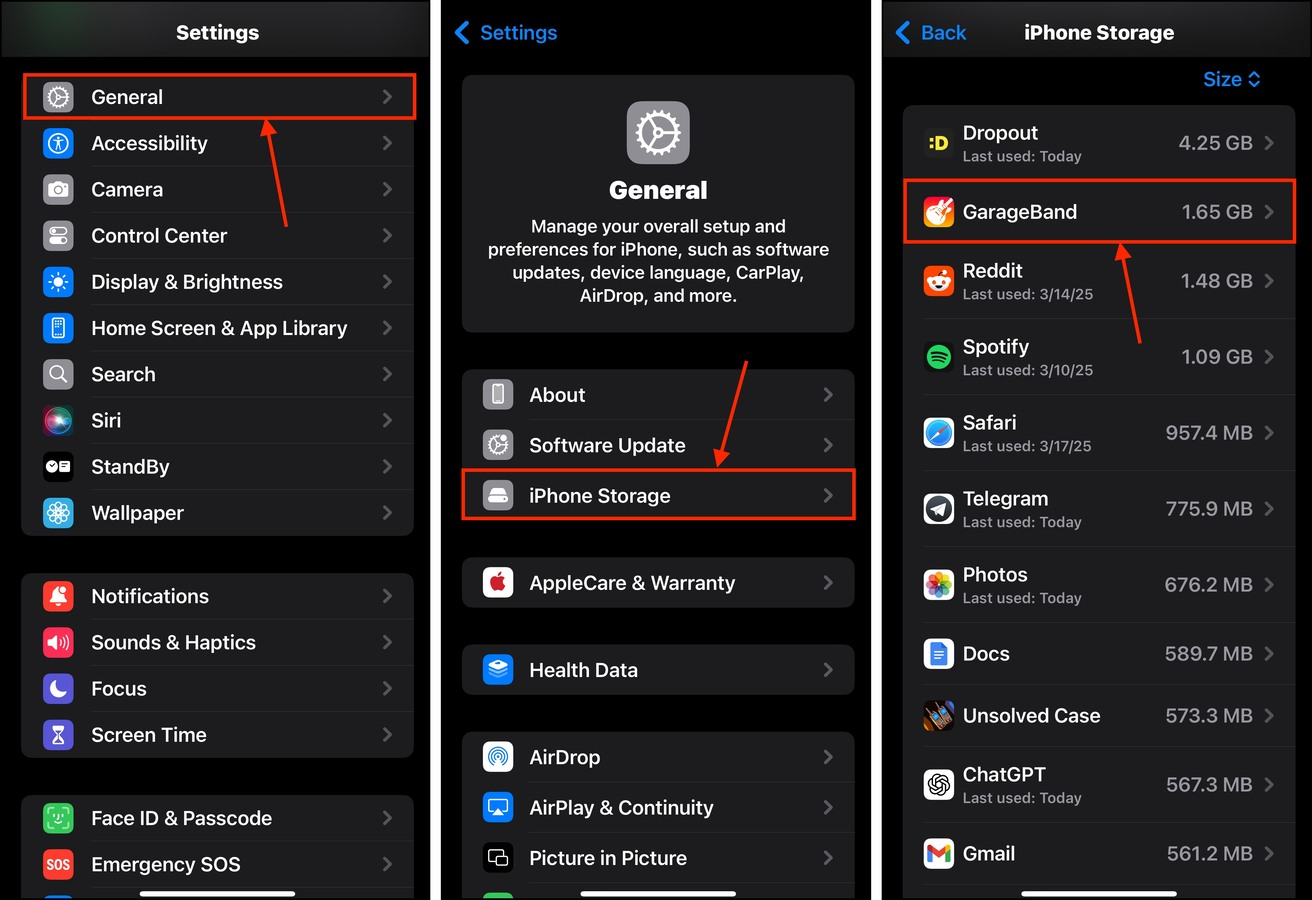 selecting apps to offload in Settings