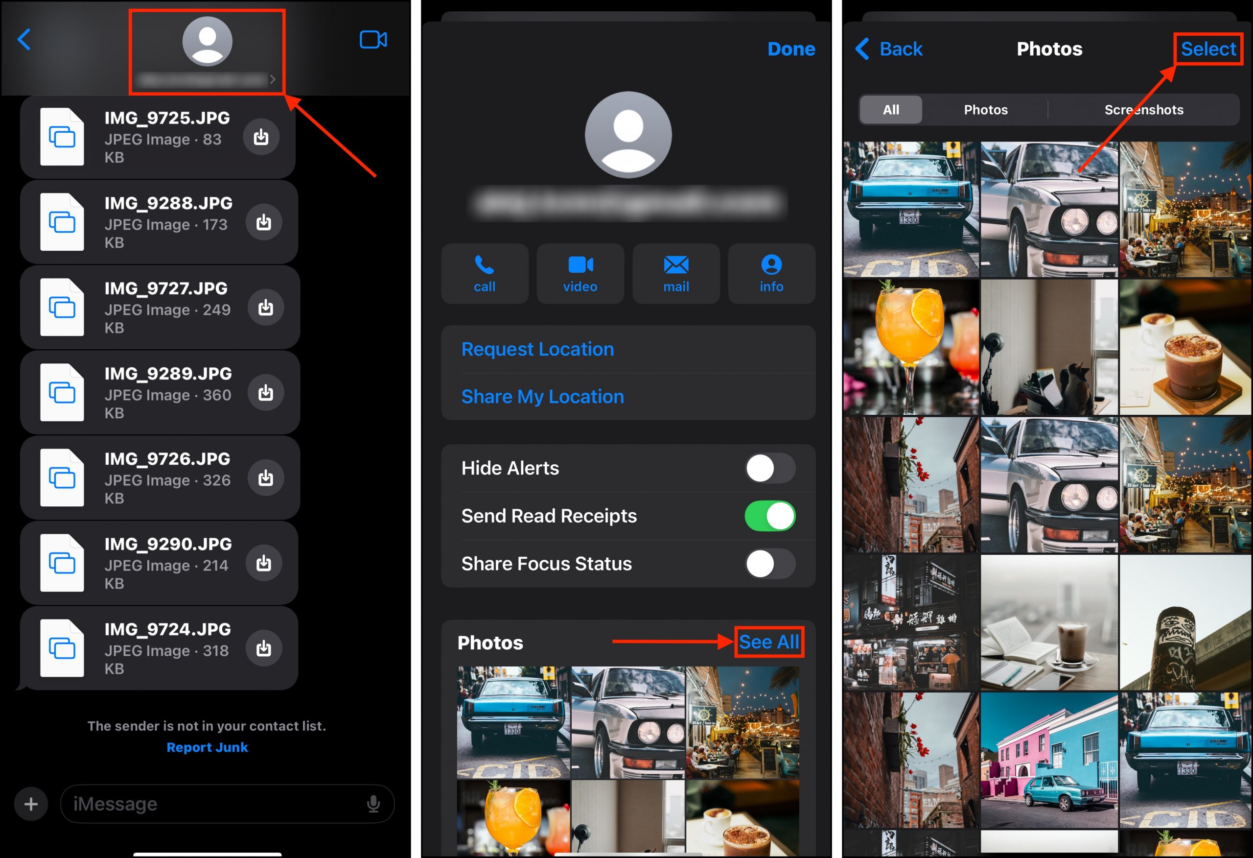 selecting attachments in Messages