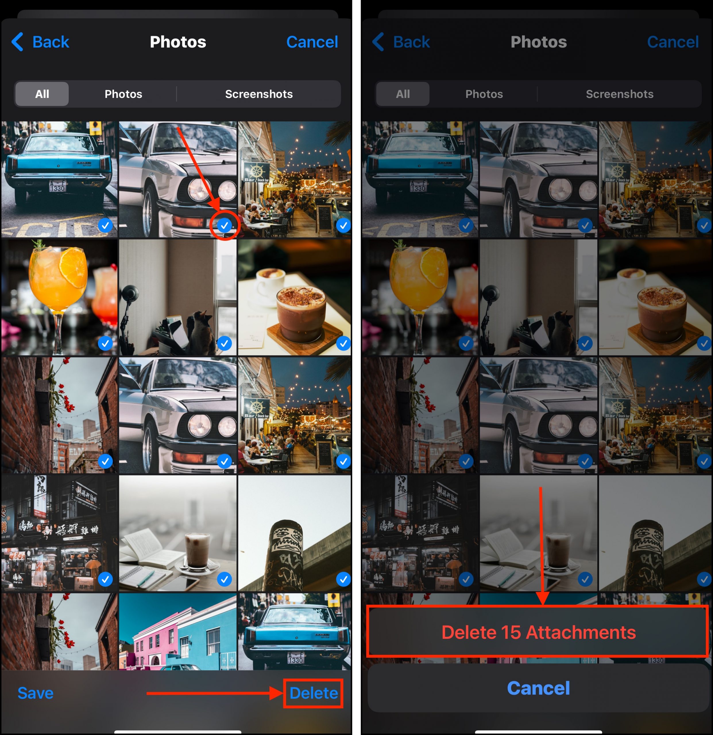 deleting selected message attachments