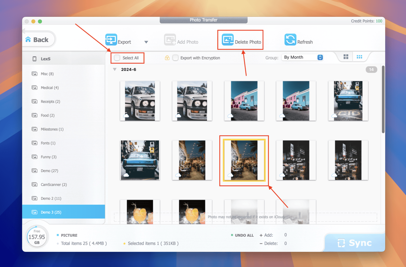 Selecting the photos to be deleted in DearMob iPhone Manager