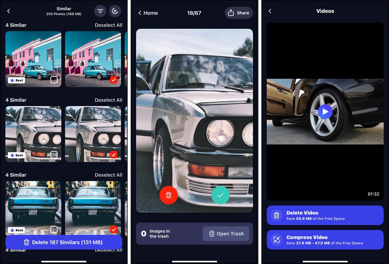 Using the Clever Guru iOS app to clean the photo library on an iPhone