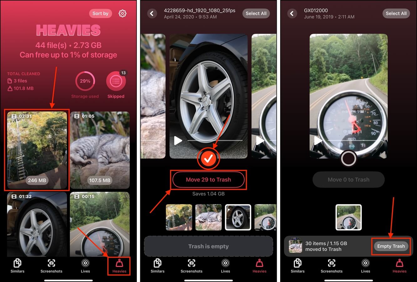 deleting selected videos using Clever Cleaner app