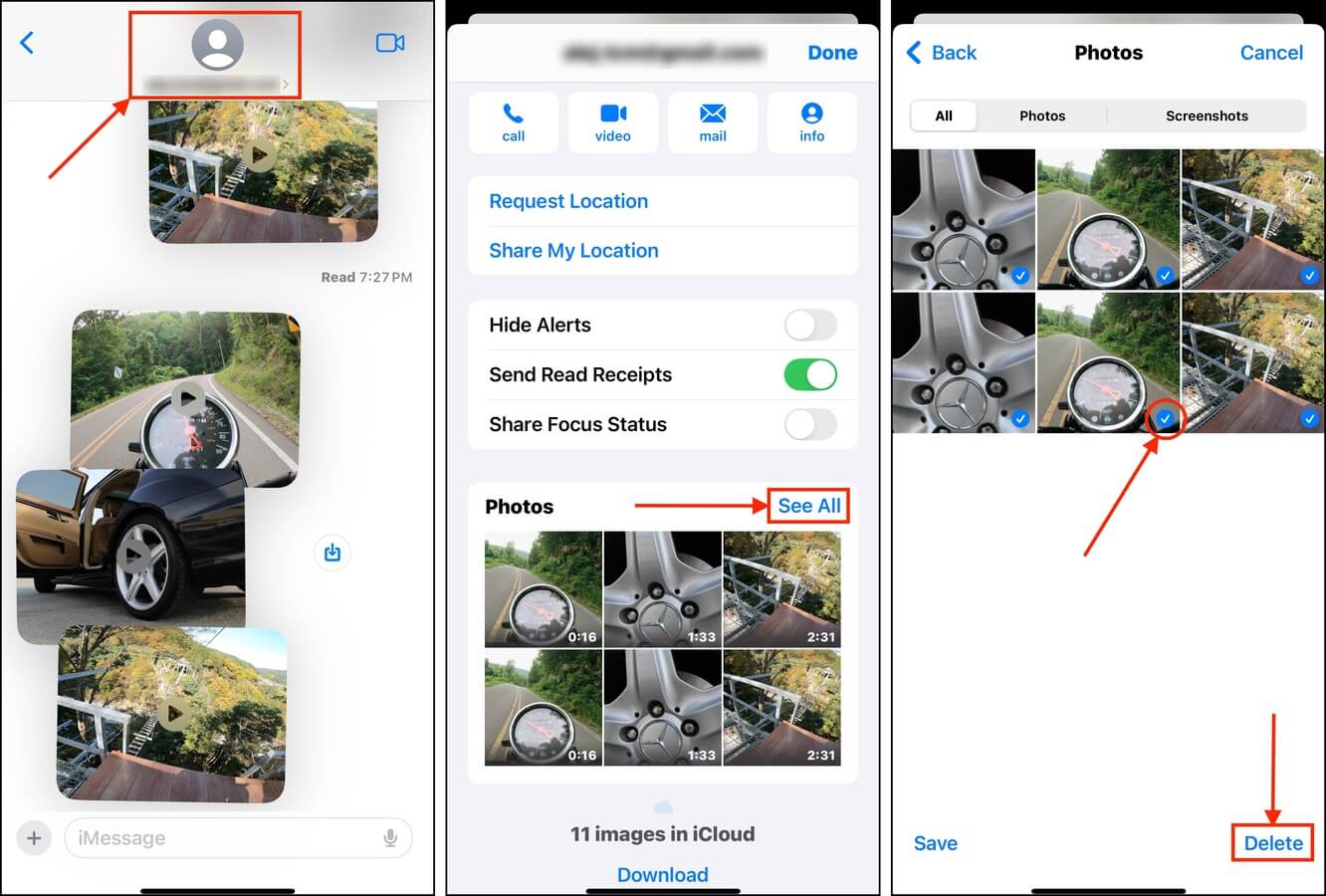 deleting selected video attachments in the Messages app