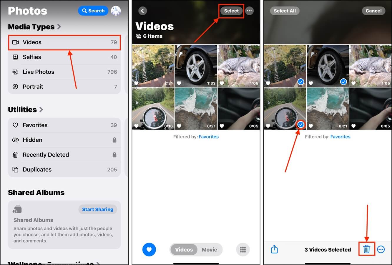 deleting downloaded videos in Photos App