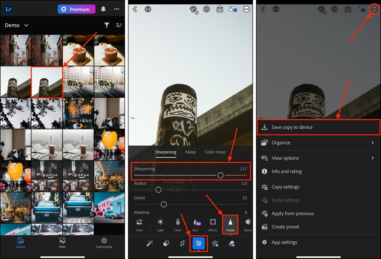 Sharpening a photo using Adobe Lightroom for iOS