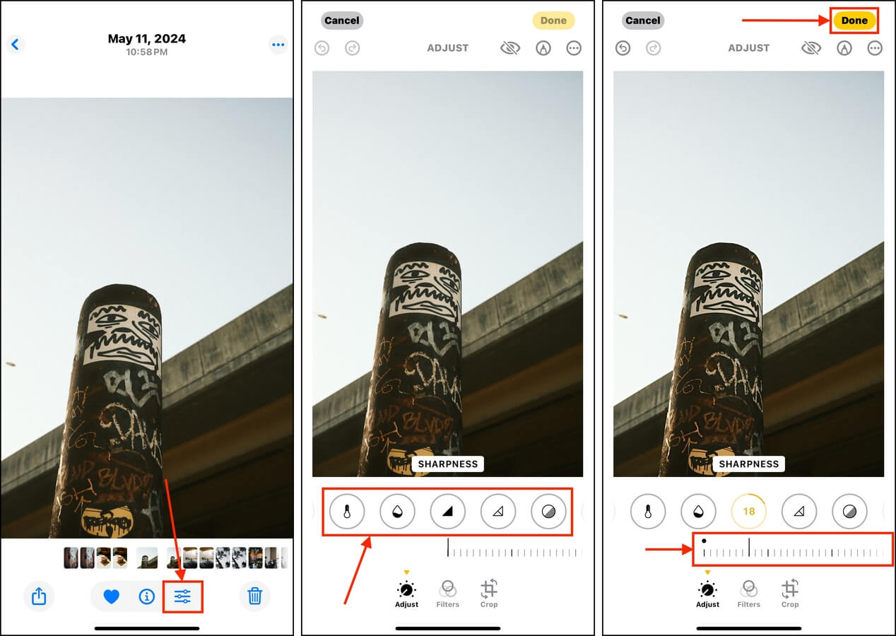 Sharpening an image using the Photos app