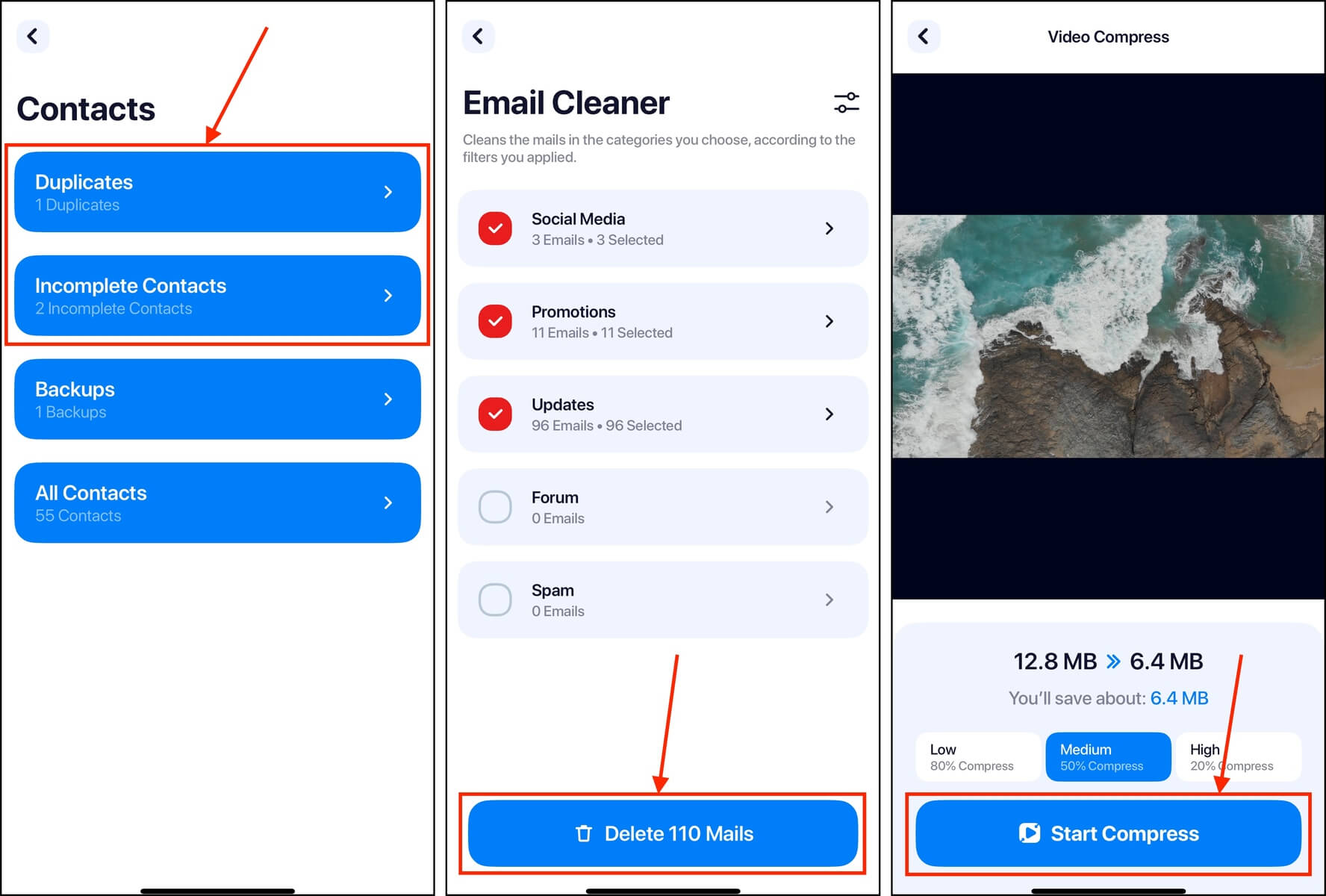 compressing videos in the cleanup app