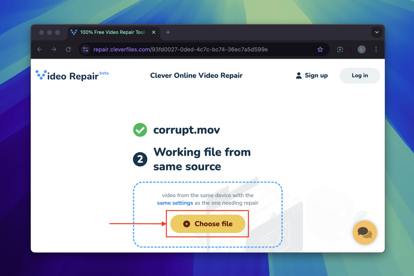 Choose file button for the healthy iPhone video sample 