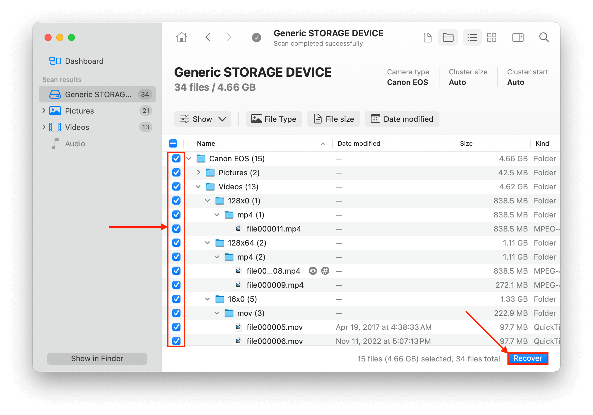 Selecting the lost CompactFlash card files I want to restore