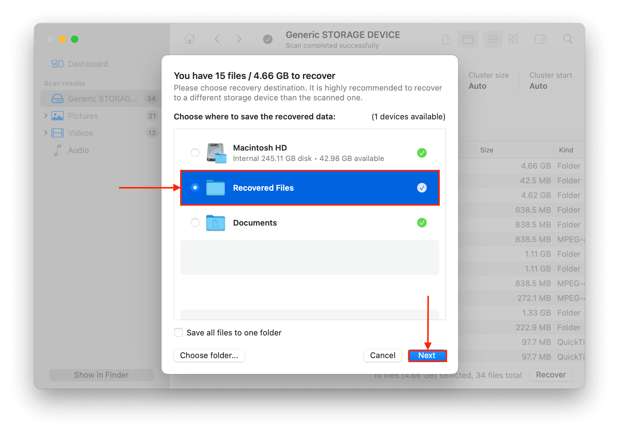 Choosing a destination folder for the CompactFlash card files Disk Drill recovered