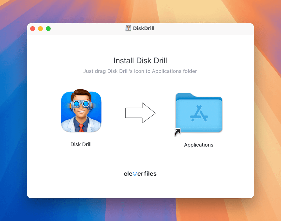 Copying Disk Drill's application package to the Applications folder