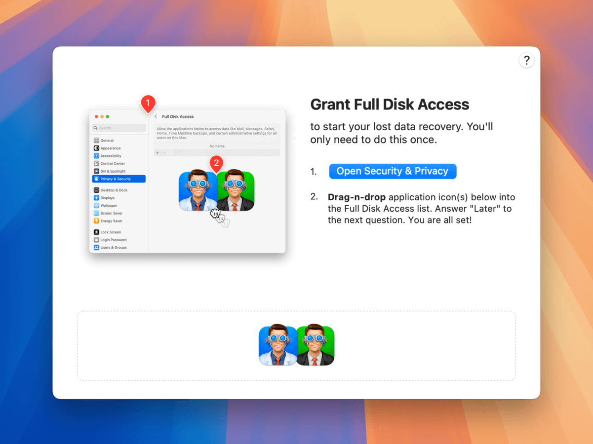 Granting Disk Drill Full Disk Access