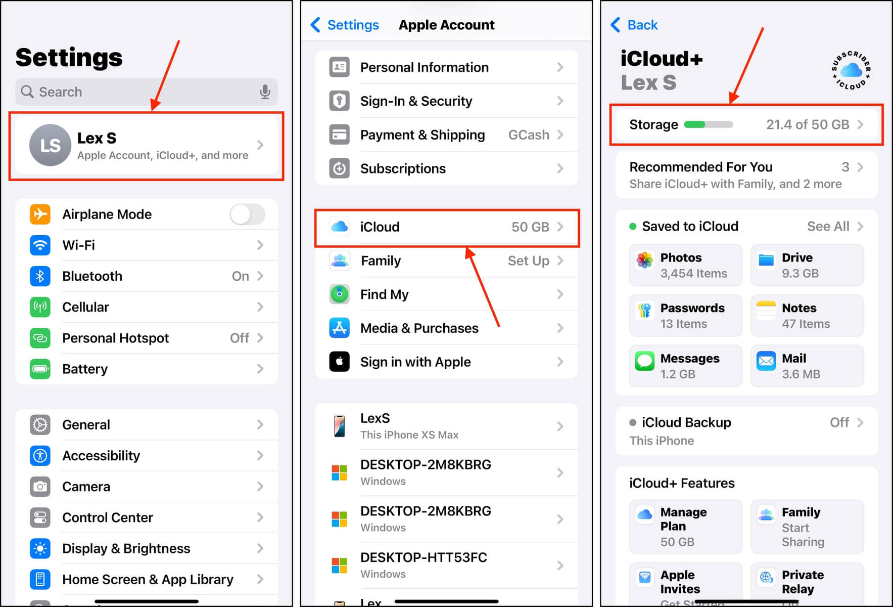 iCloud storage in Settings
