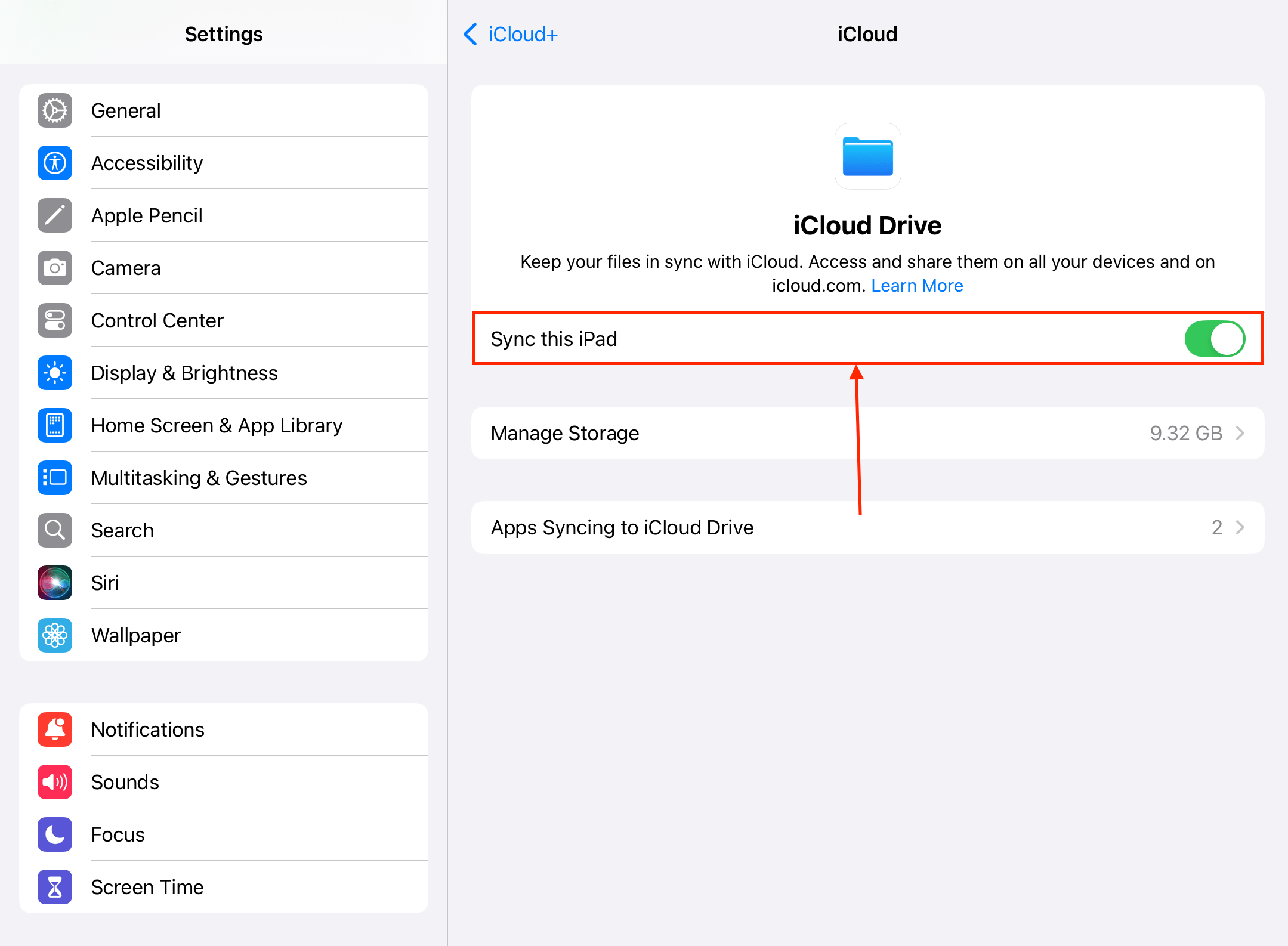Enabling iCloud Drive on the iPad