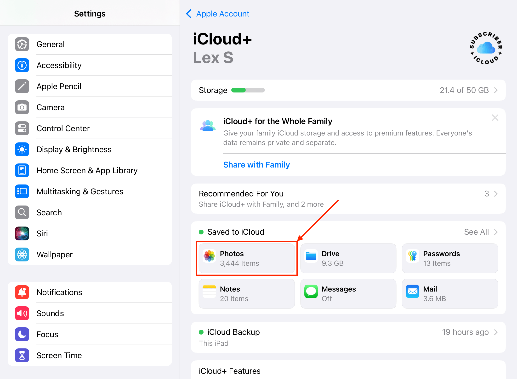 Navigating to the iCloud Photos settings