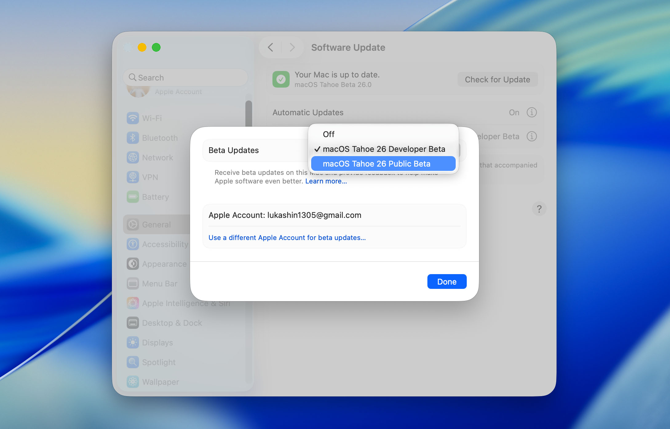 select macos tahoe public beta