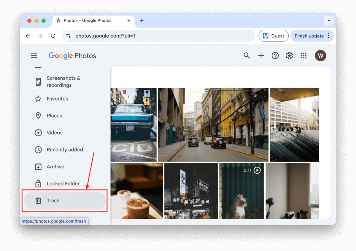 trash button in Google Photos