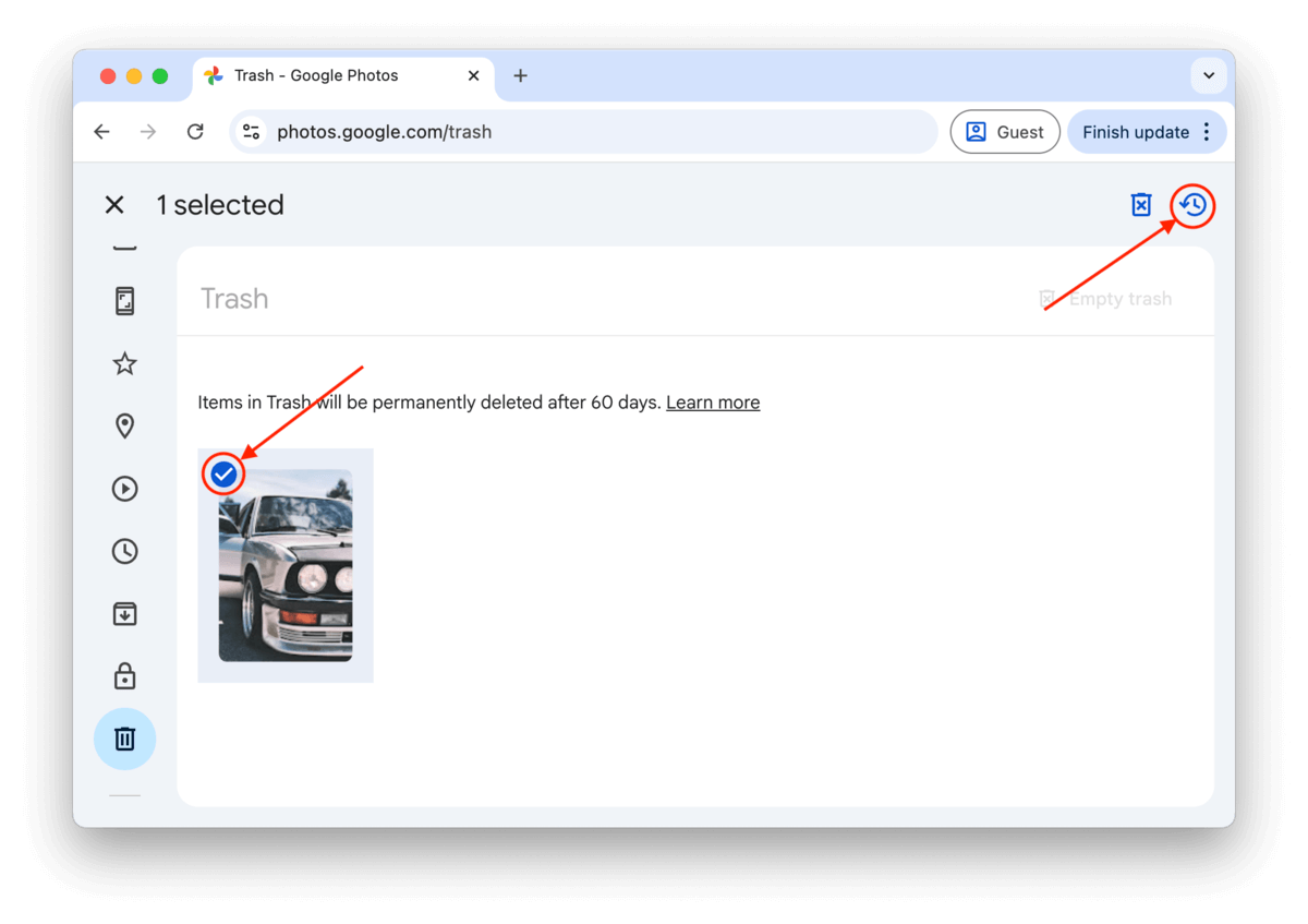 restore button in Google Photos