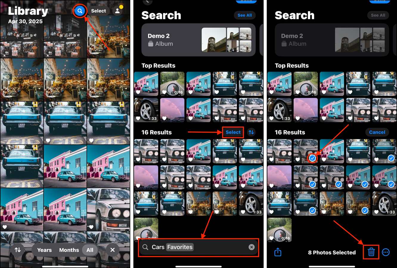 Deleting photos with the Advanced Search Tool in the Photos app