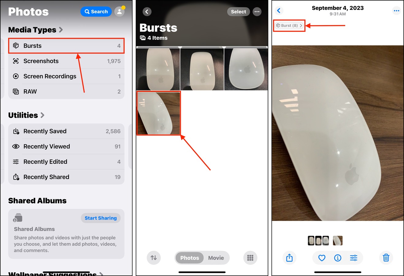 Reviewing Burst photos in the iOS Photos app