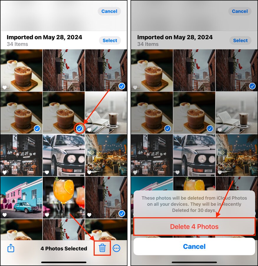 Confirmation of deletion of Imports in the Photos app