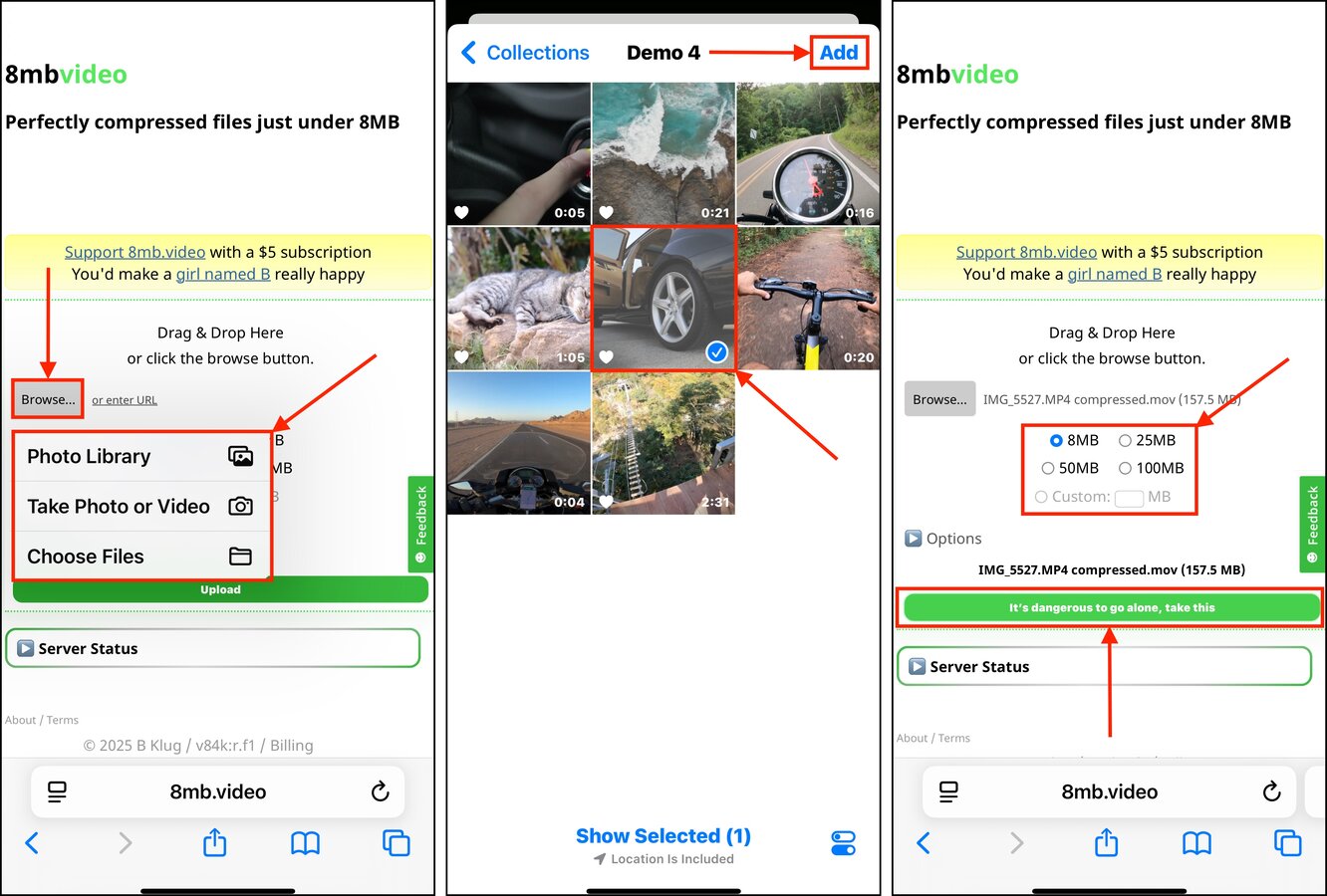 Compressing an iPhone video using 8mb.video