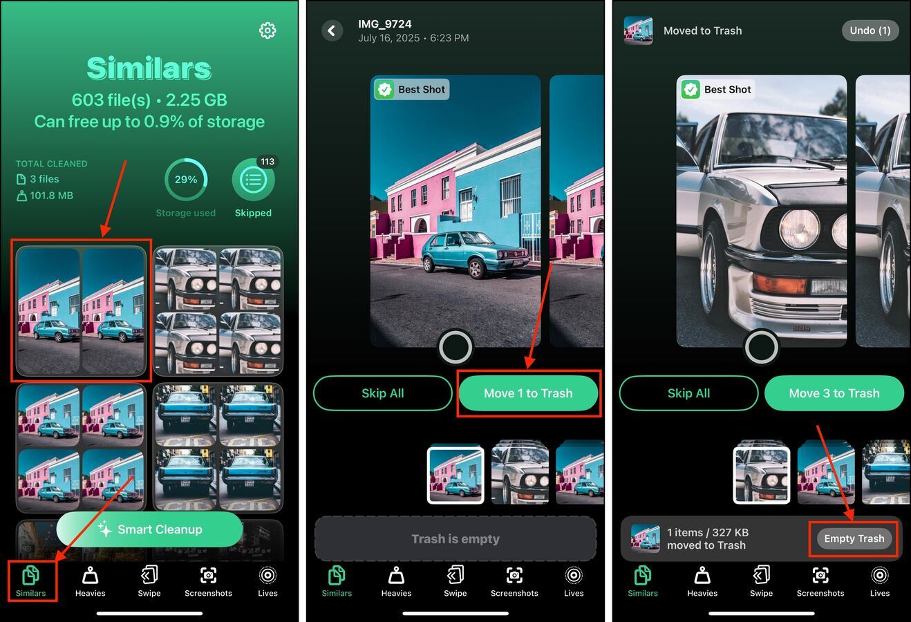Clearing similar photos using Clever Cleaner: AI Cleanup App on iOS