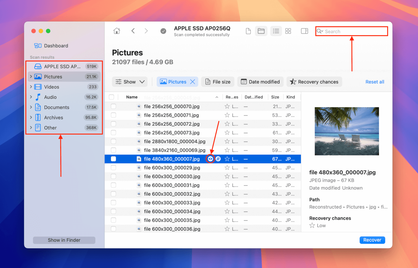 Browsing and previewing files in Disk Drill
